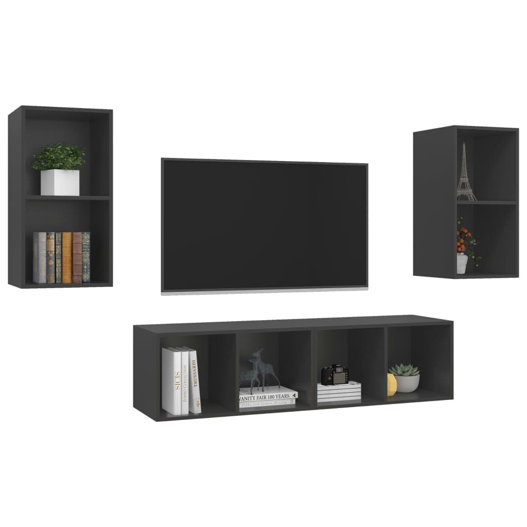 TV wall cabinets 4 pcs. Grey wood material