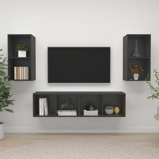 TV wall cabinets 4 pcs. Grey wood material