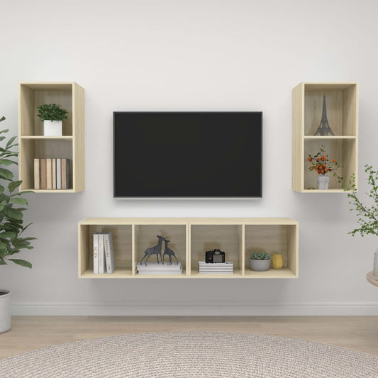 TV wall cabinets 4 pcs. Sonoma oak wood material