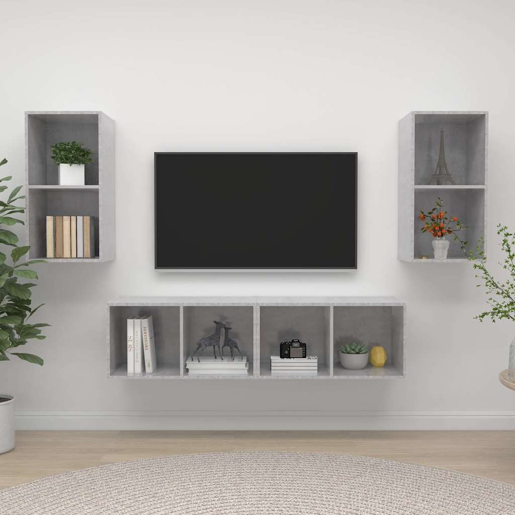 TV-Wandschränke 4 Stk. Betongrau Holzwerkstoff