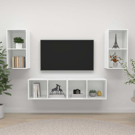 TV wall cabinets 4 pcs. High-gloss white wood material
