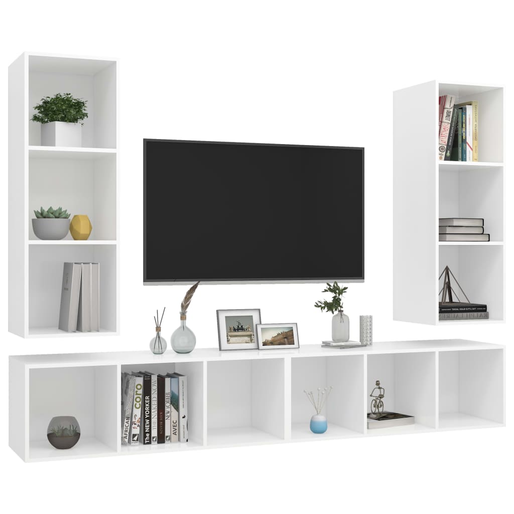 TV wall cabinets 4 pcs. White wood material