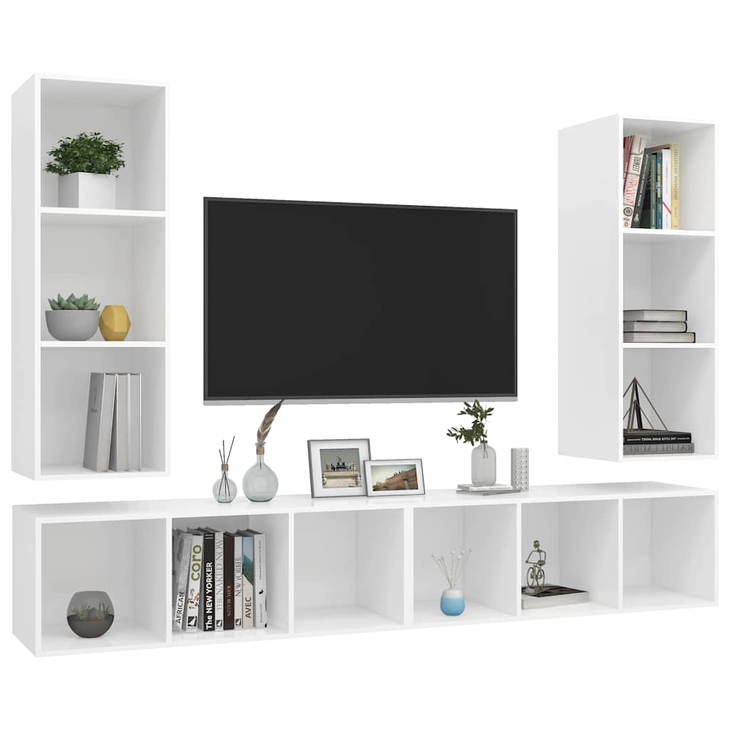 TV-Wandschränke 4 Stk. Weiß Holzwerkstoff