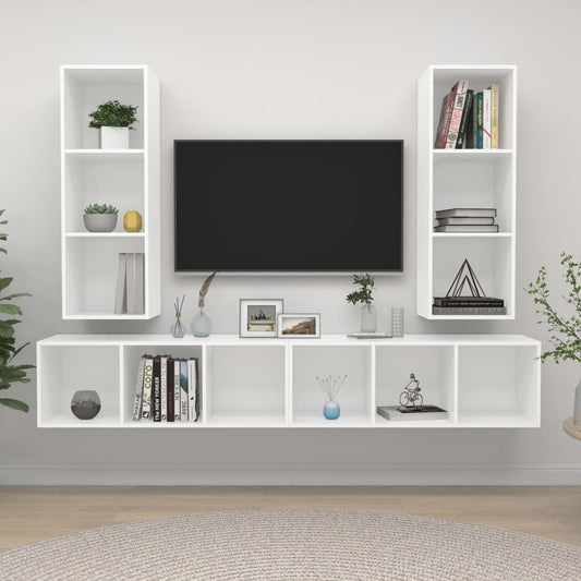 TV wall cabinets 4 pcs. White wood material
