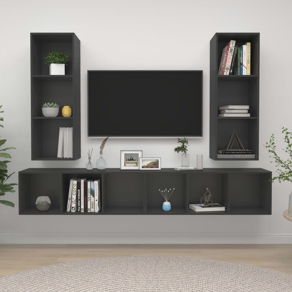 TV wall cabinets 4 pcs. Grey wood material