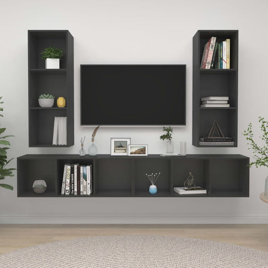 TV wall cabinets 4 pcs. Grey wood material