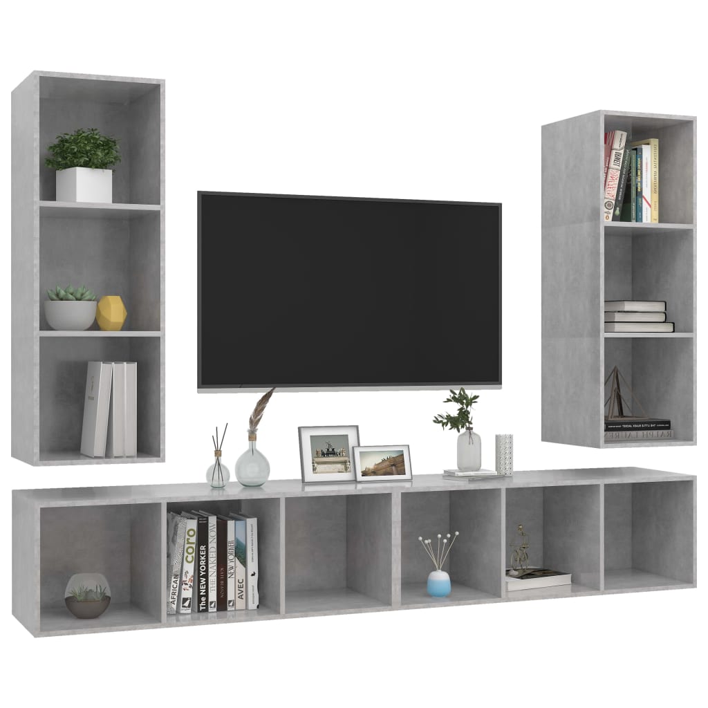 TV-Wandschränke 4 Stk. Betongrau Holzwerkstoff