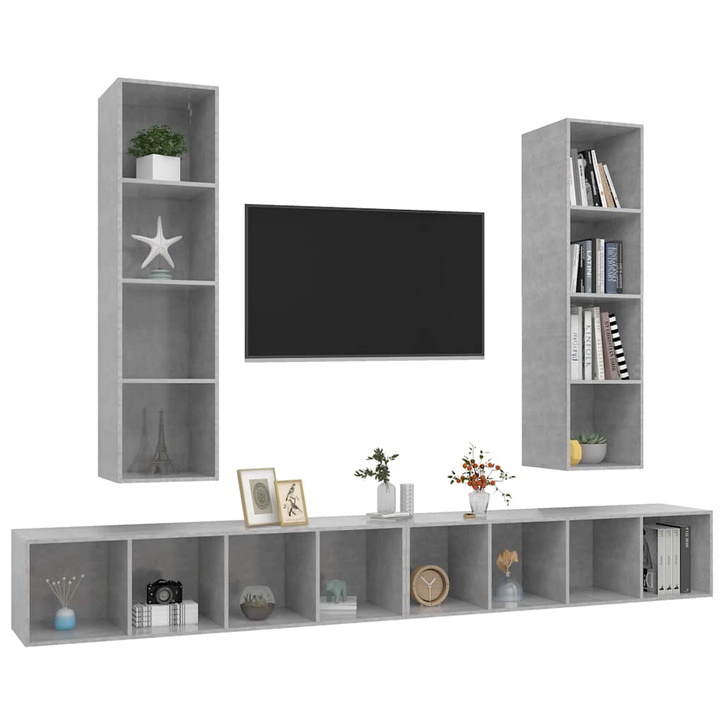 TV-Wandschränke 4 Stk. Betongrau Holzwerkstoff