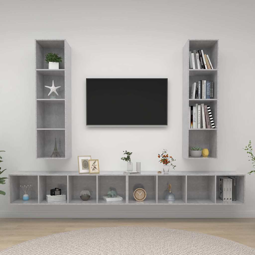 TV-Wandschränke 4 Stk. Betongrau Holzwerkstoff