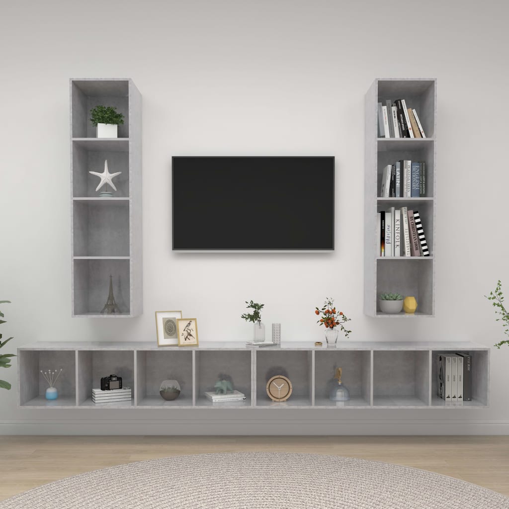 TV-Wandschränke 4 Stk. Betongrau Holzwerkstoff