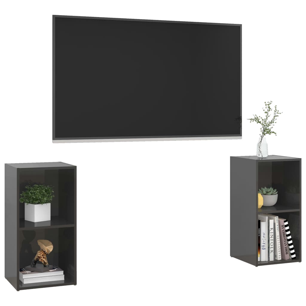 Meubles TV, lot de 2, gris brillant, 72 x 35 x 36,5 cm, matériau à base de bois
