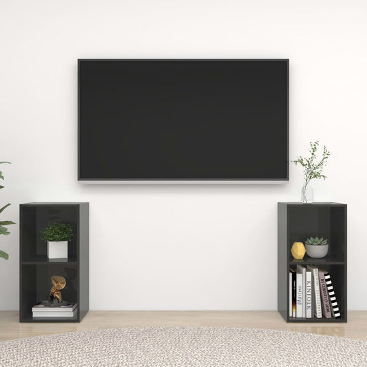 Meubles TV, lot de 2, gris brillant, 72 x 35 x 36,5 cm, matériau à base de bois