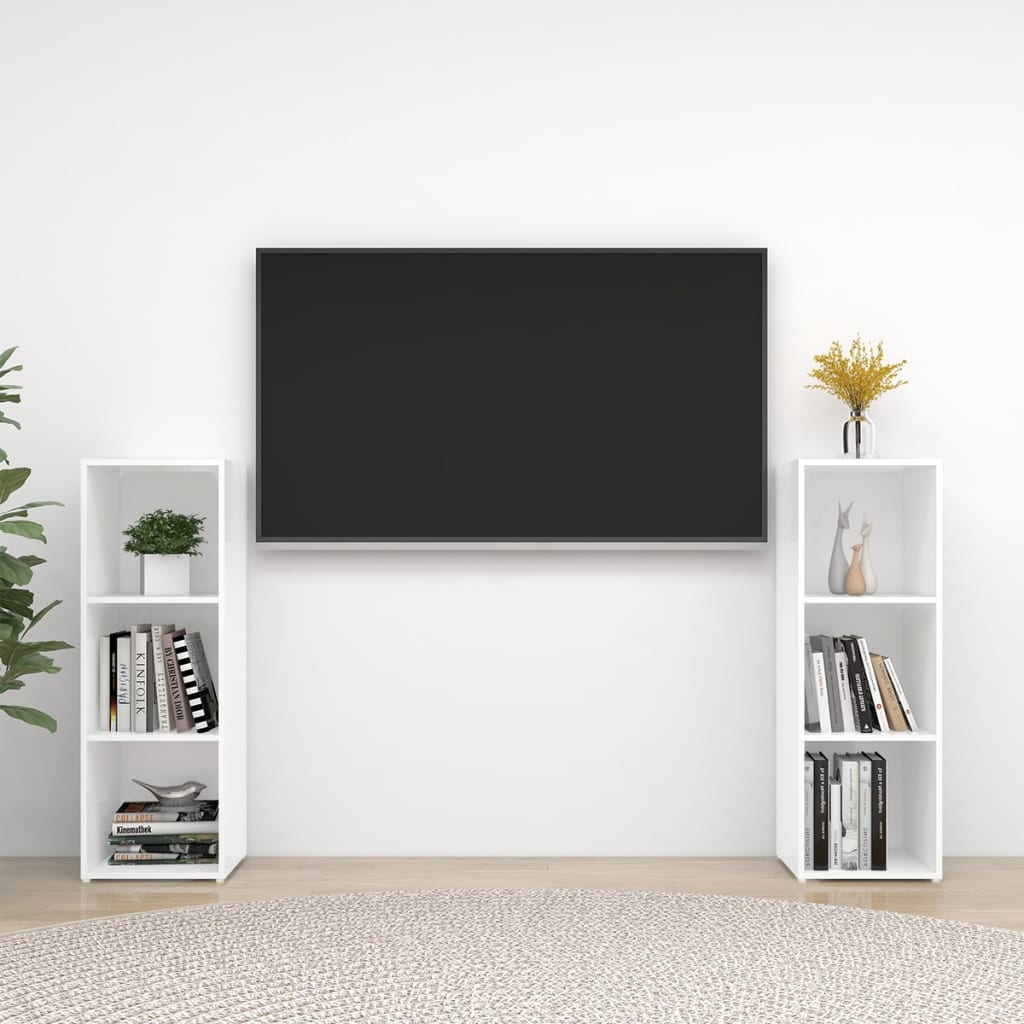 Meubles TV, lot de 2, blanc, 107 x 35 x 37 cm, matériau à base de bois