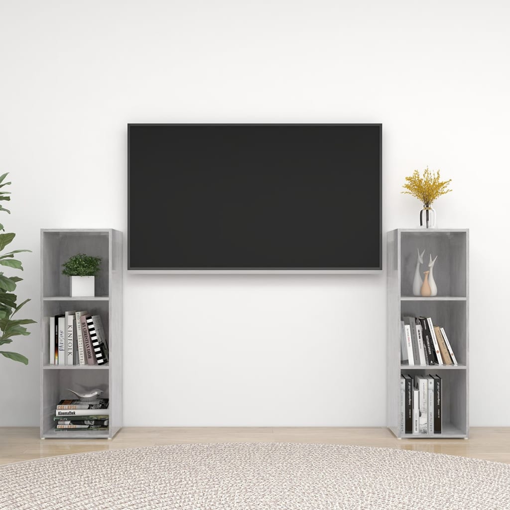 Meubles TV, lot de 2, gris béton, 107 x 35 x 37 cm, matériau à base de bois