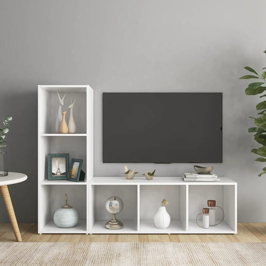 Meubles TV, lot de 2, blanc, 107 x 35 x 37 cm, matériau à base de bois