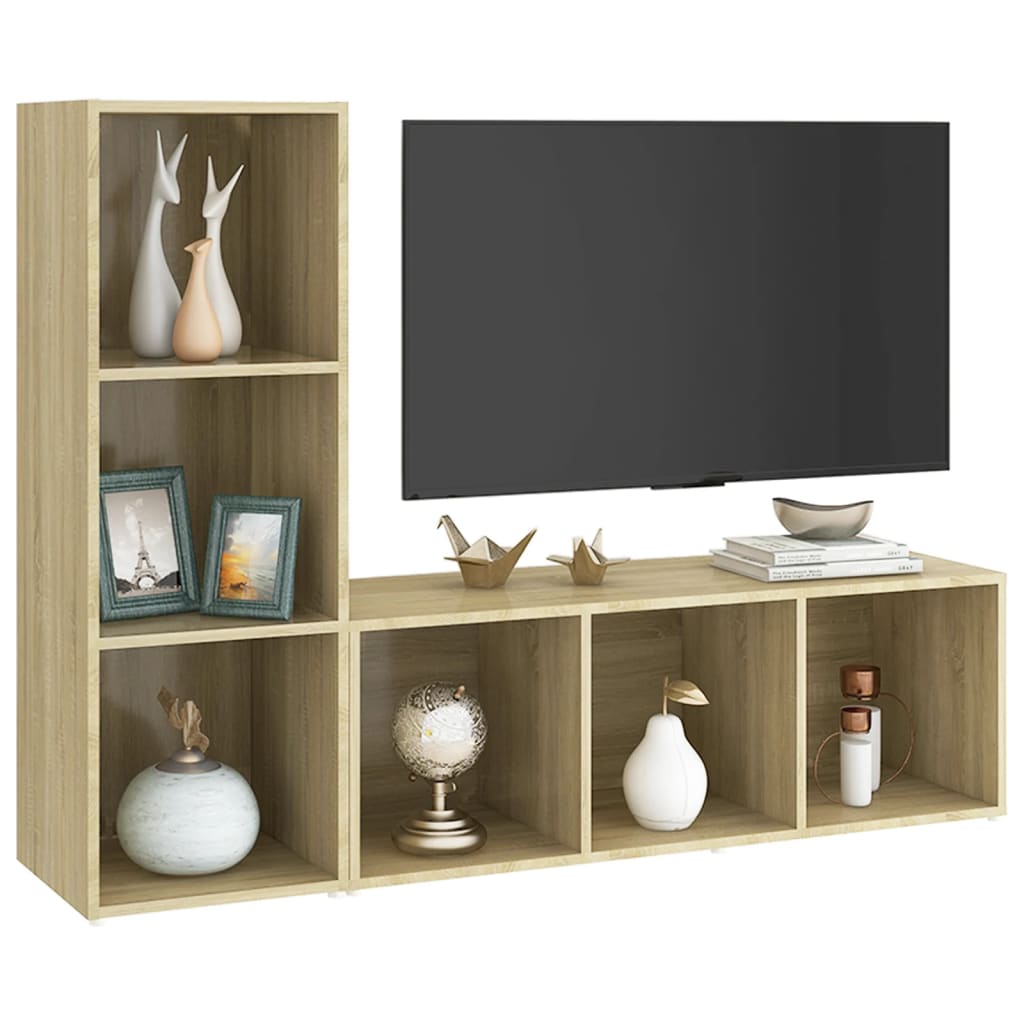 Meubles TV, lot de 2, en chêne Sonoma, 107 x 35 x 37 cm, matériau bois