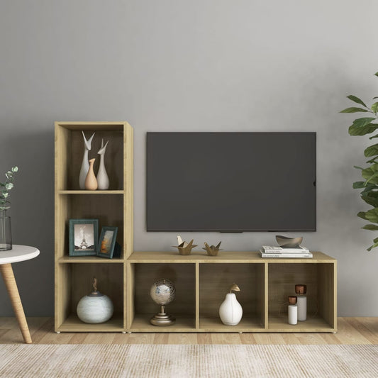Meubles TV, lot de 2, en chêne Sonoma, 107 x 35 x 37 cm, matériau bois