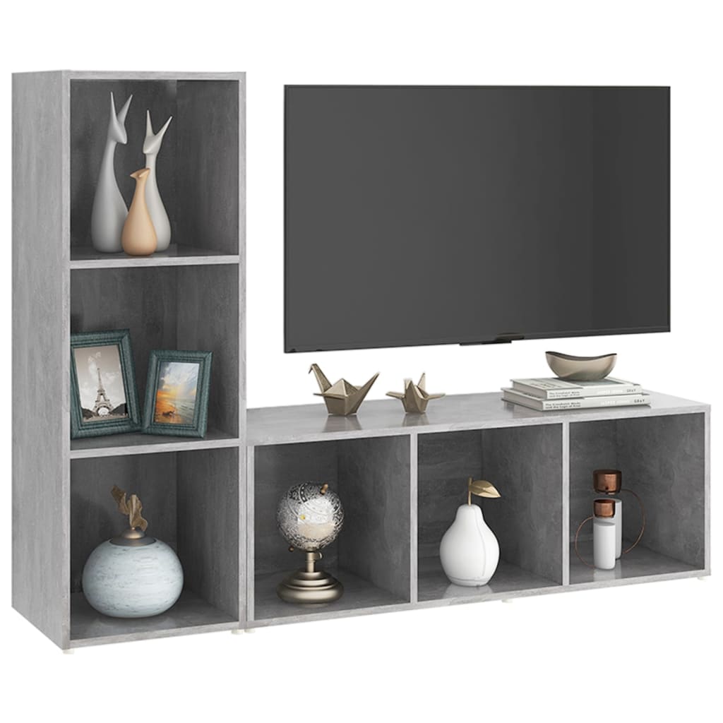 Meubles TV, lot de 2, gris béton, 107 x 35 x 37 cm, matériau à base de bois