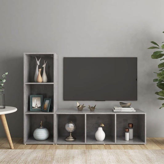 Meubles TV, lot de 2, gris béton, 107 x 35 x 37 cm, matériau à base de bois