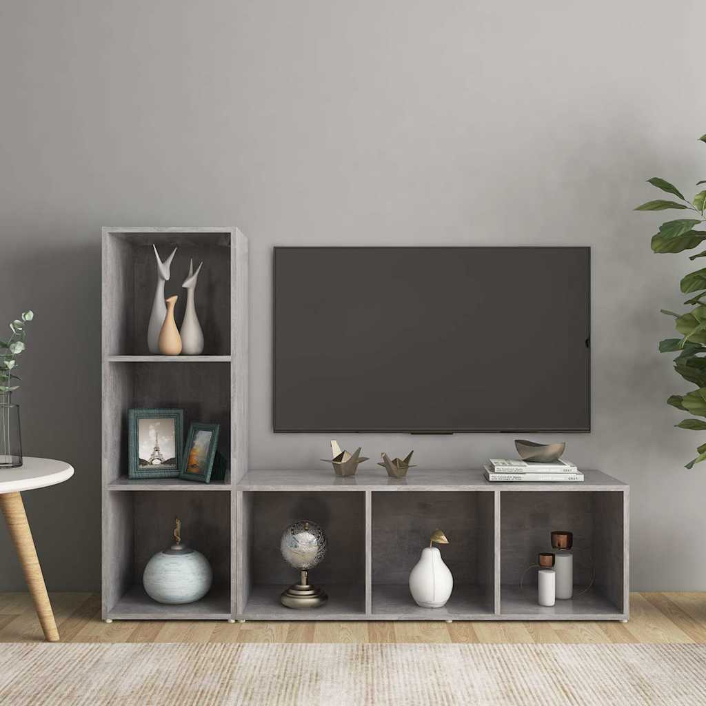 TV-Schränke 2 Stk. Betongrau 107x35x37 cm Holzwerkstoff