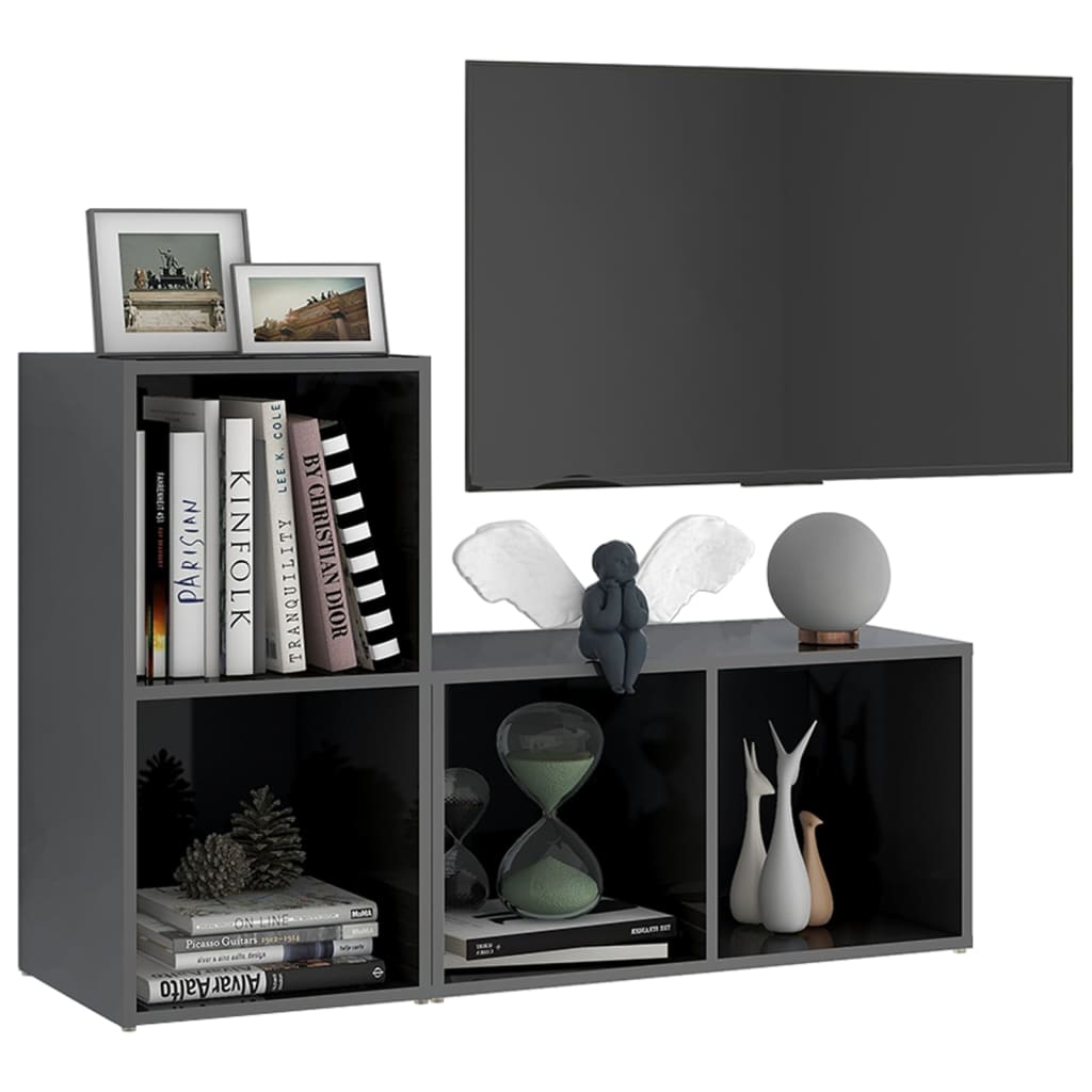 Meubles TV, lot de 2, gris brillant, 72 x 35 x 36,5 cm, matériau à base de bois