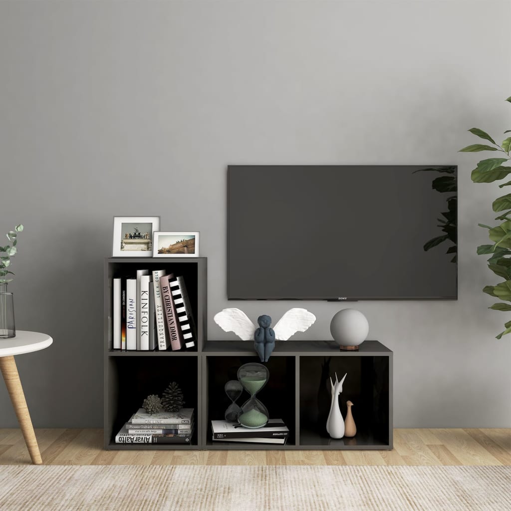 Meubles TV, lot de 2, gris brillant, 72 x 35 x 36,5 cm, matériau à base de bois