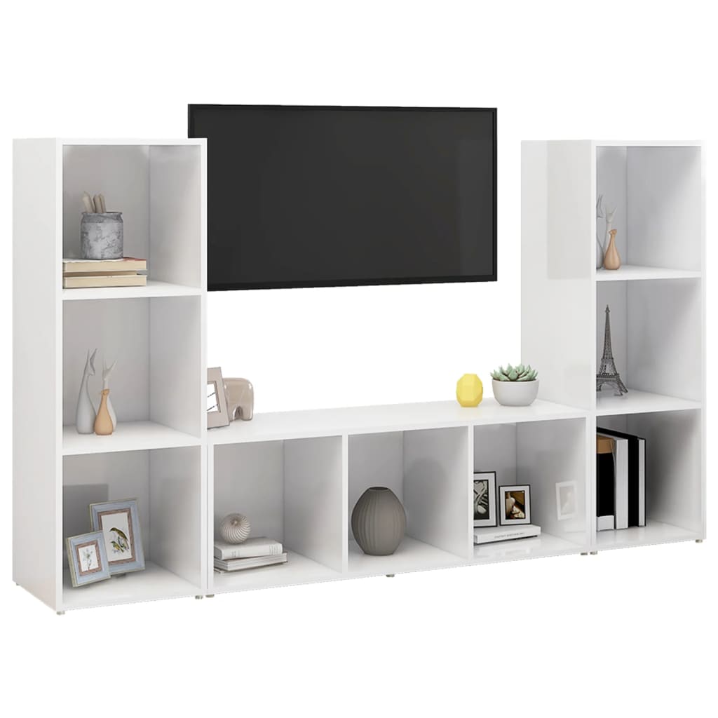 Meubles TV 3 pièces, blanc, 107 x 35 x 37 cm, matériau à base de bois