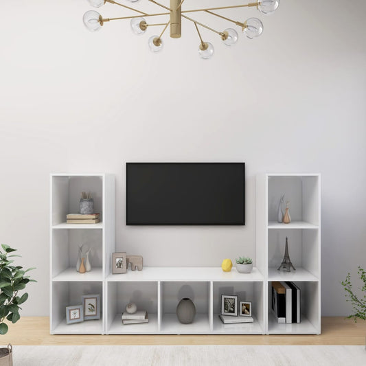 Meubles TV 3 pièces, blanc, 107 x 35 x 37 cm, matériau à base de bois