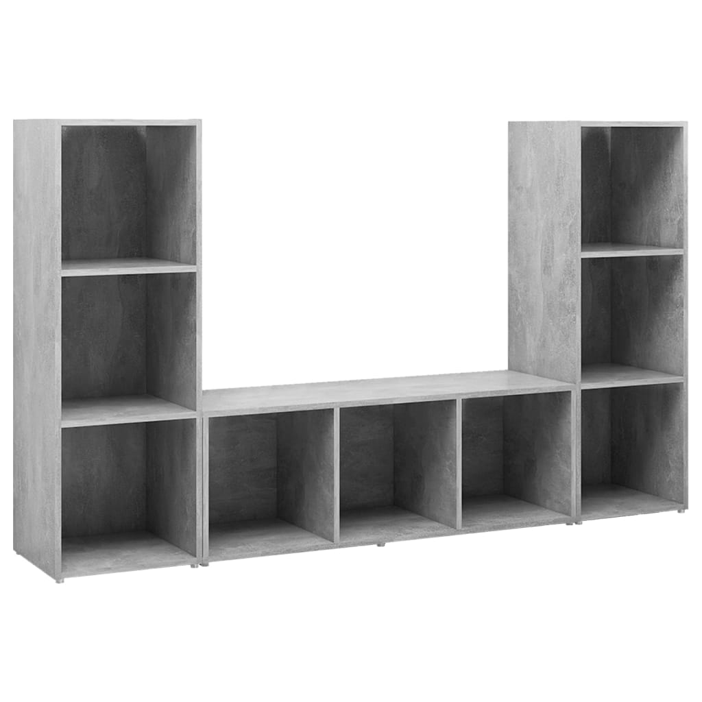 Meubles TV, 3 pièces, gris béton, 107 x 35 x 37 cm, matériau à base de bois