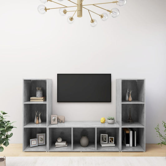 Meubles TV, 3 pièces, gris béton, 107 x 35 x 37 cm, matériau à base de bois