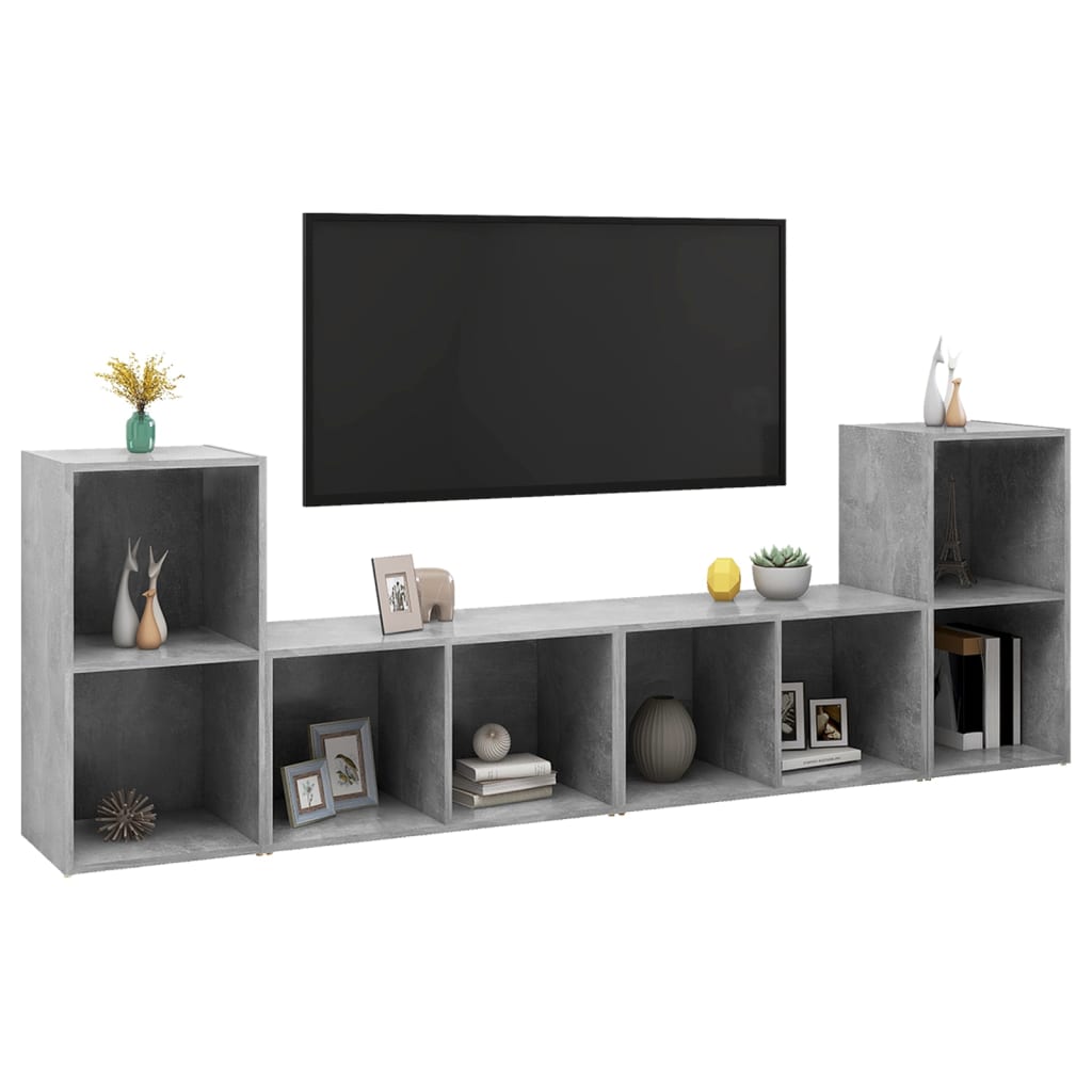 Meubles TV, 4 pièces, gris béton, 72 x 35 x 36,5 cm, matériau à base de bois