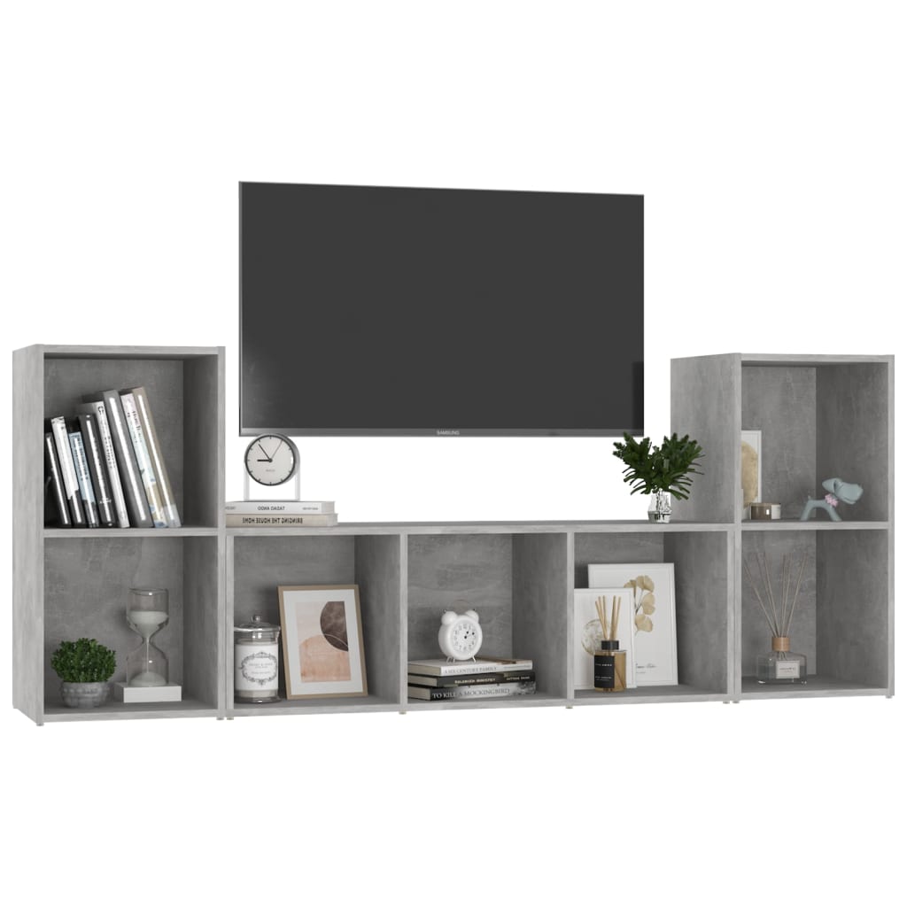 Ensemble de meubles TV 3 pièces en béton gris à base de bois
