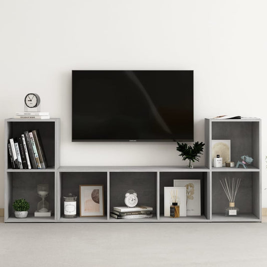 Ensemble de meubles TV 3 pièces en béton gris à base de bois