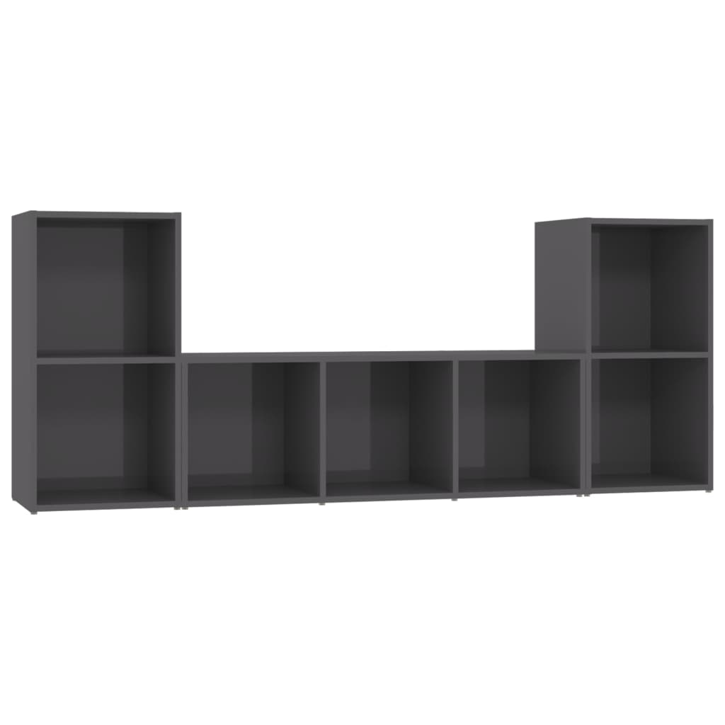 Ensemble de meubles TV 3 pièces, gris brillant, matériau à base de bois