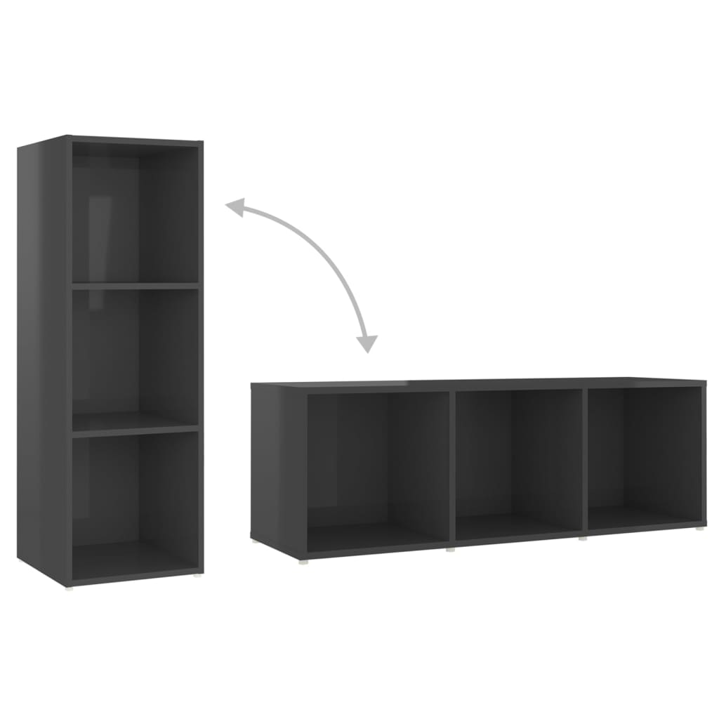Ensemble de meubles TV 3 pièces, gris brillant, matériau à base de bois
