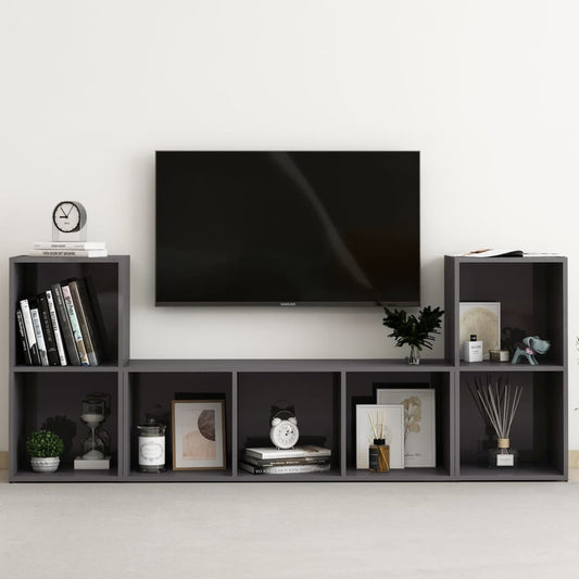 Ensemble de meubles TV 3 pièces, gris brillant, matériau à base de bois