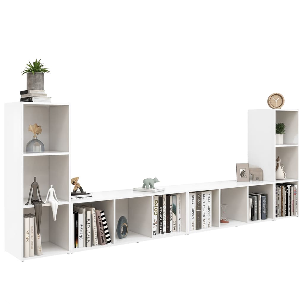 Meubles TV 4 pièces, blanc, 107 x 35 x 37 cm, matériau à base de bois