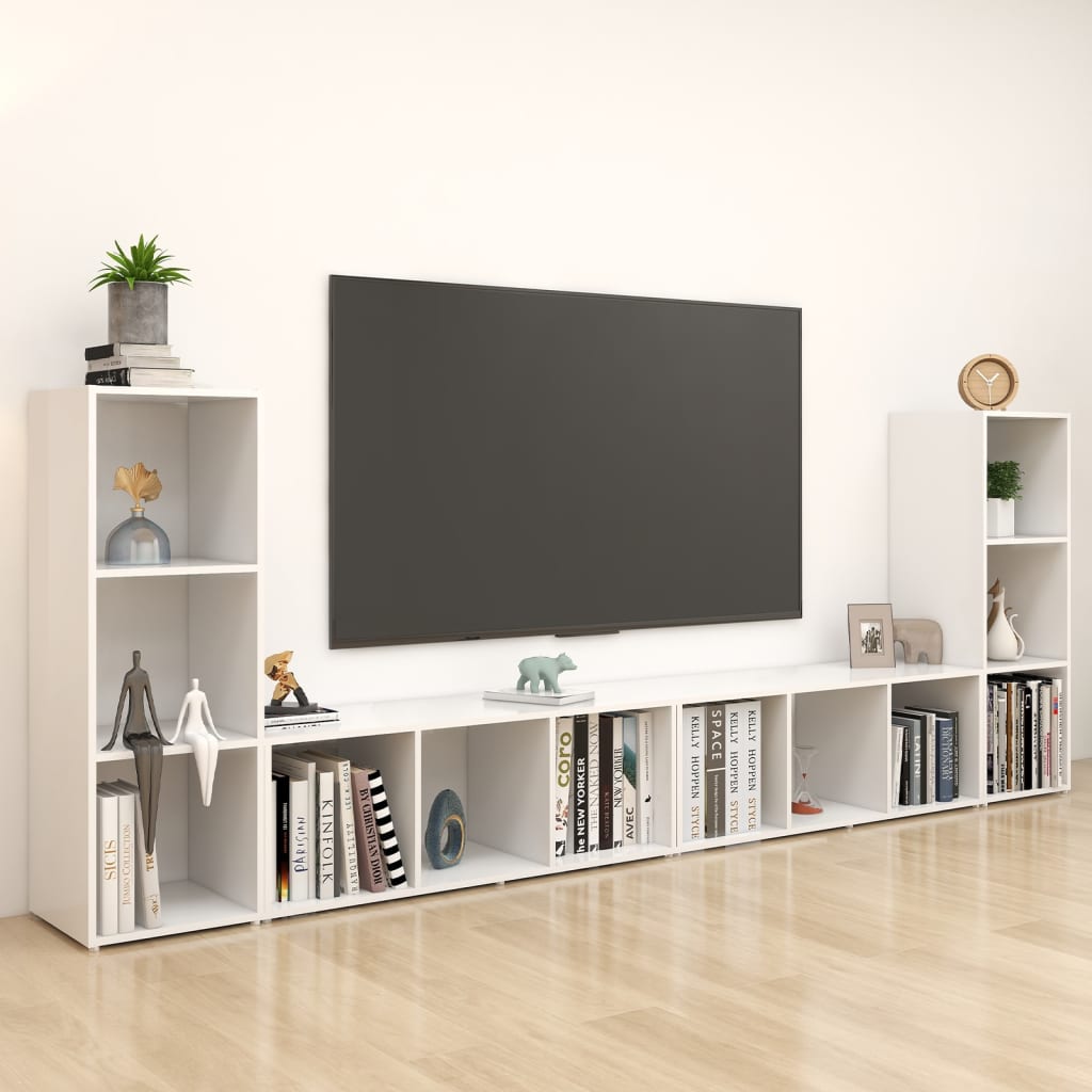 Meubles TV 4 pièces, blanc, 107 x 35 x 37 cm, matériau à base de bois