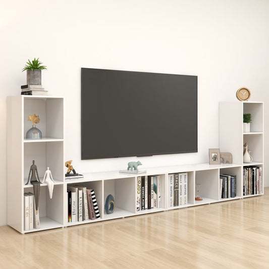Meubles TV 4 pièces, blanc, 107 x 35 x 37 cm, matériau à base de bois