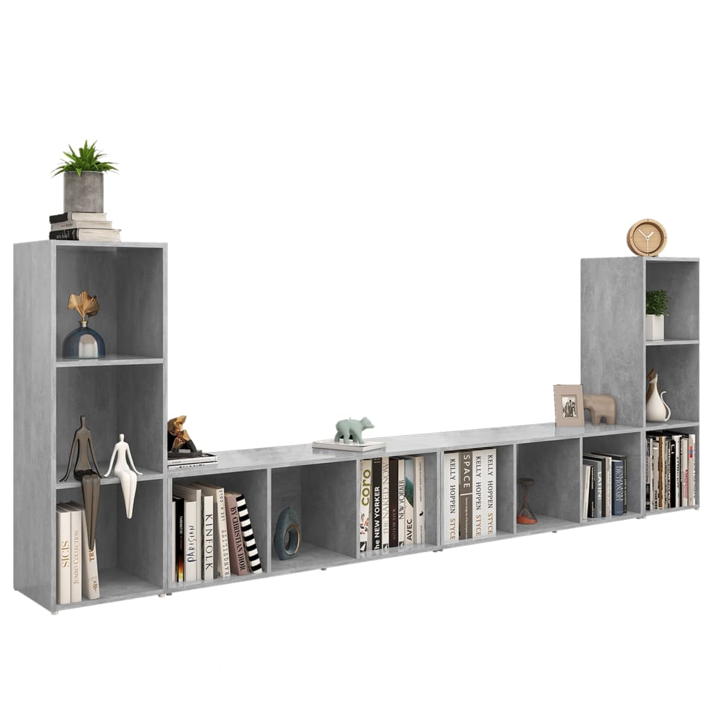 Meubles TV, 4 pièces, gris béton, 107 x 35 x 37 cm, matériau à base de bois