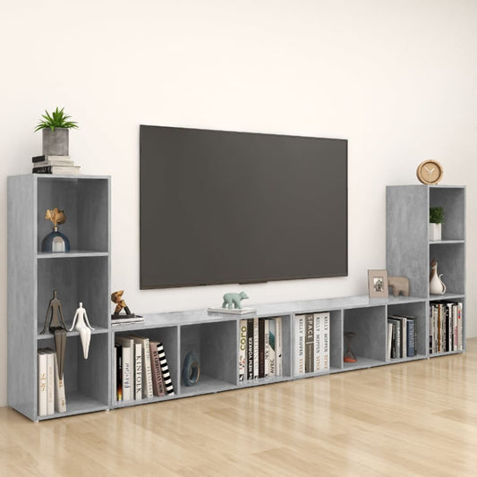 Meubles TV, 4 pièces, gris béton, 107 x 35 x 37 cm, matériau à base de bois