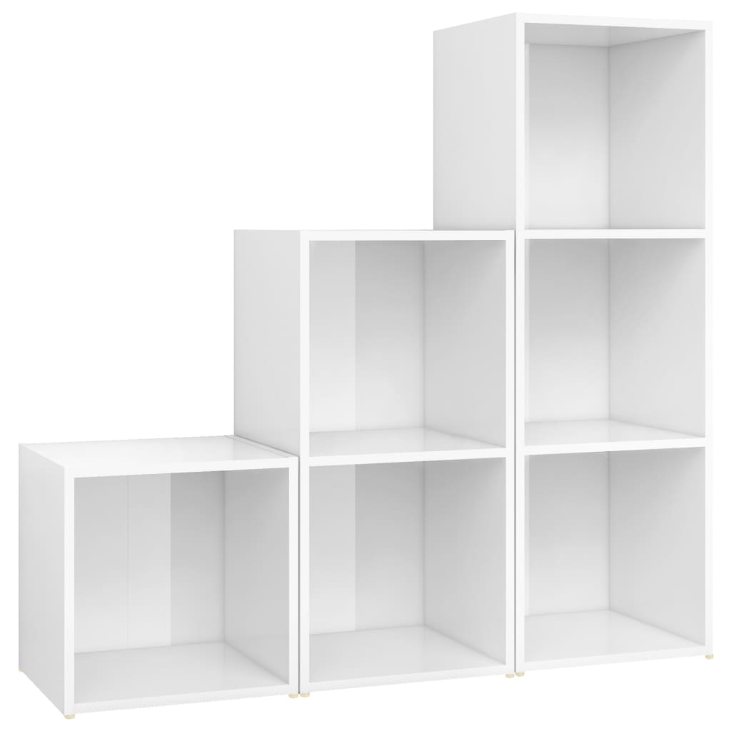 Ensemble de meubles TV 3 pièces, blanc brillant, matériau à base de bois