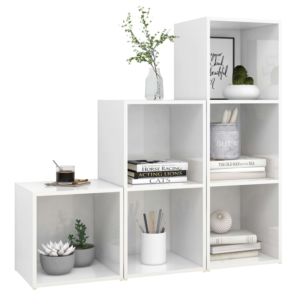 Ensemble de meubles TV 3 pièces, blanc brillant, matériau à base de bois
