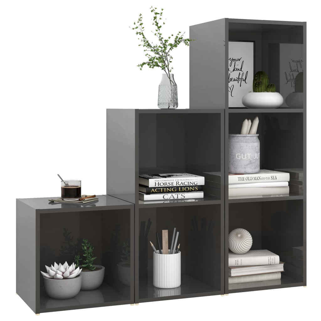 Ensemble de meubles TV 3 pièces, gris brillant, matériau à base de bois