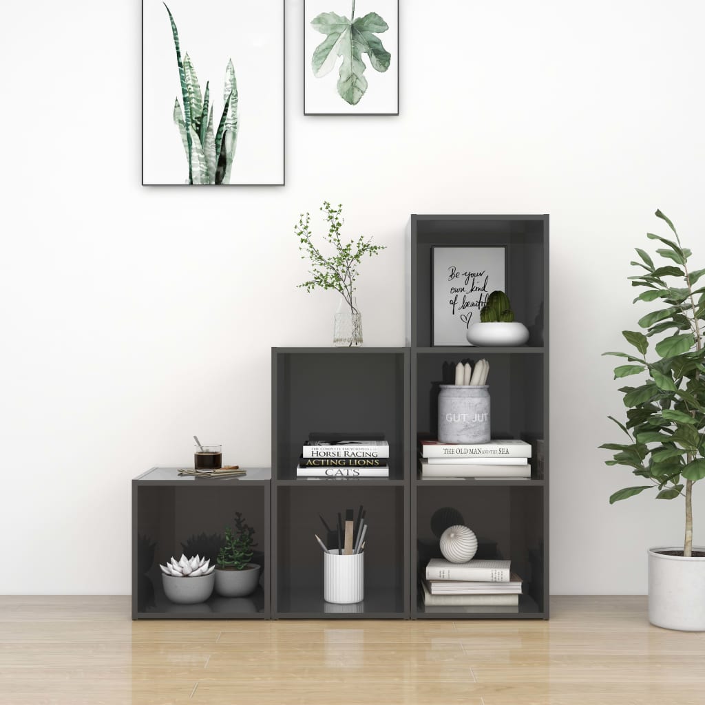 Ensemble de meubles TV 3 pièces, gris brillant, matériau à base de bois