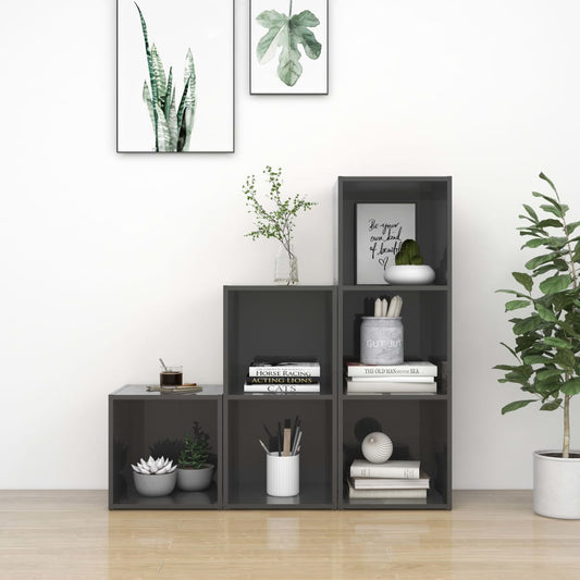 Ensemble de meubles TV 3 pièces, gris brillant, matériau à base de bois