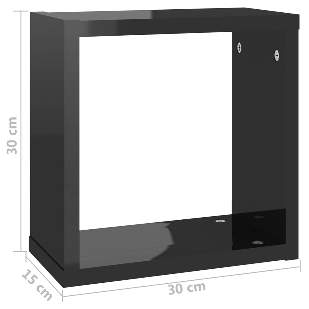 Würfelregale 2 Stk. Hochglanz-Schwarz 30x15x30 cm