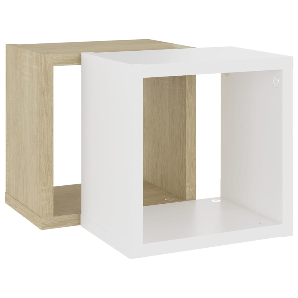 Würfelregale 2 Stk. Weiß und Sonoma-Eiche 22x15x22 cm