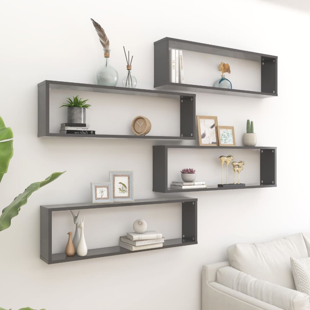 Würfelregale 4 Stk. Grau 100x15x30 cm Holzwerkstoff