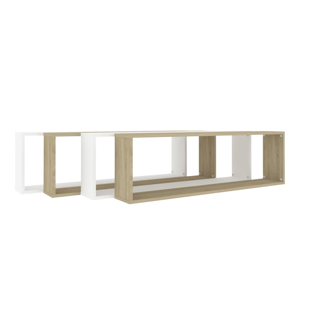 Würfelregale 4 Stk. Weiß Sonoma-Eiche 100x15x30cm Holzwerkstoff